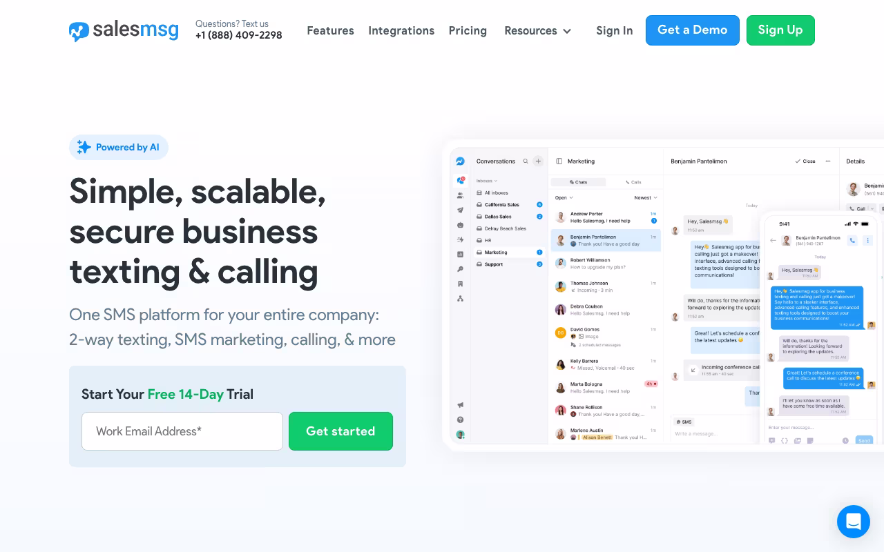 Salesmsg sales platform interface screenshot
