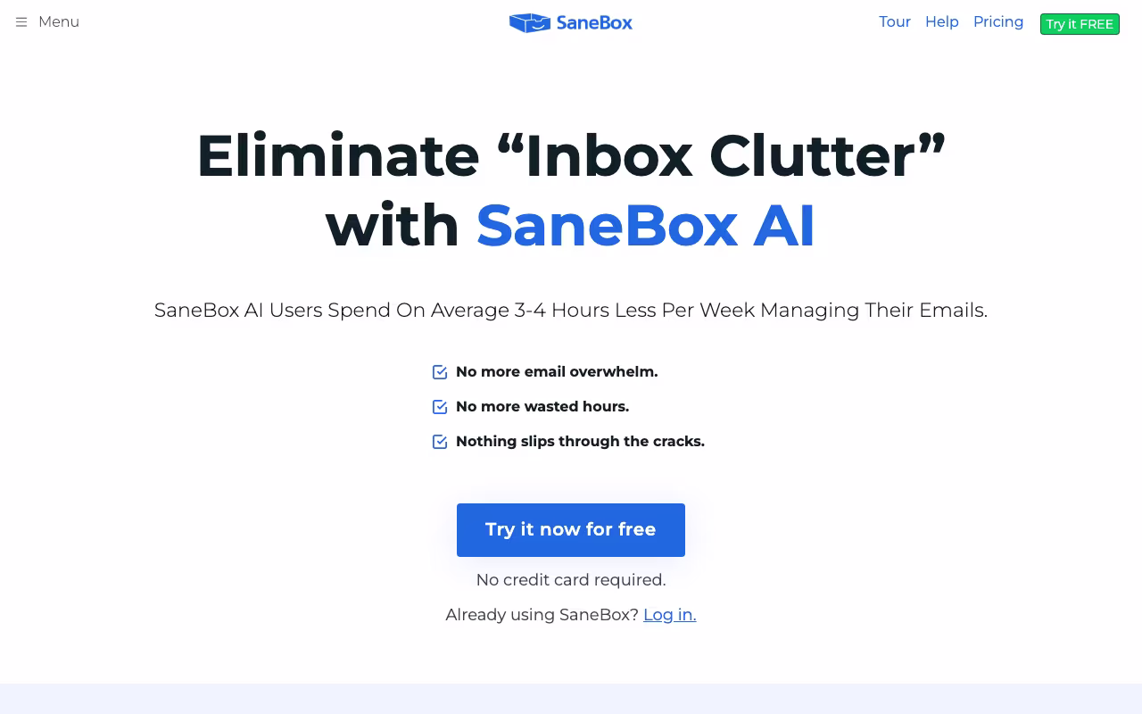 SaneBox productivity platform interface screenshot