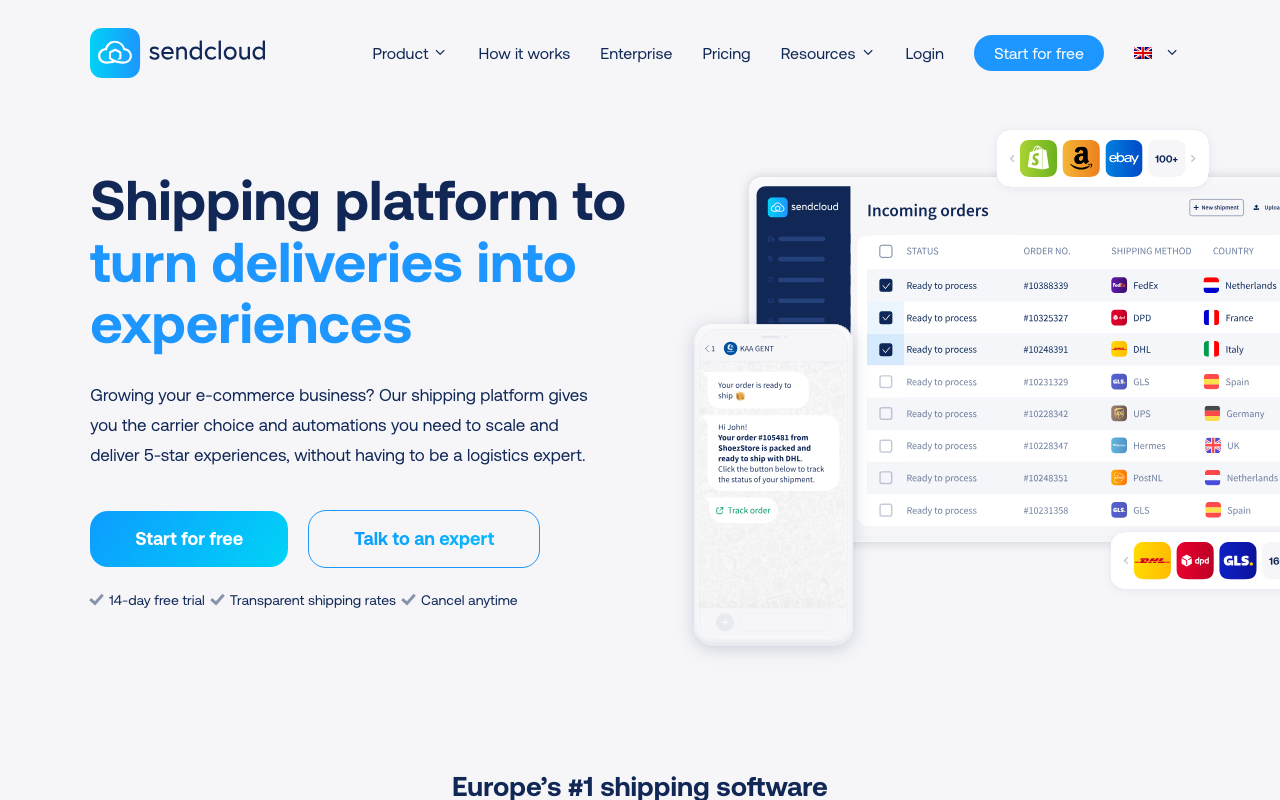 Sendcloud operations platform interface screenshot