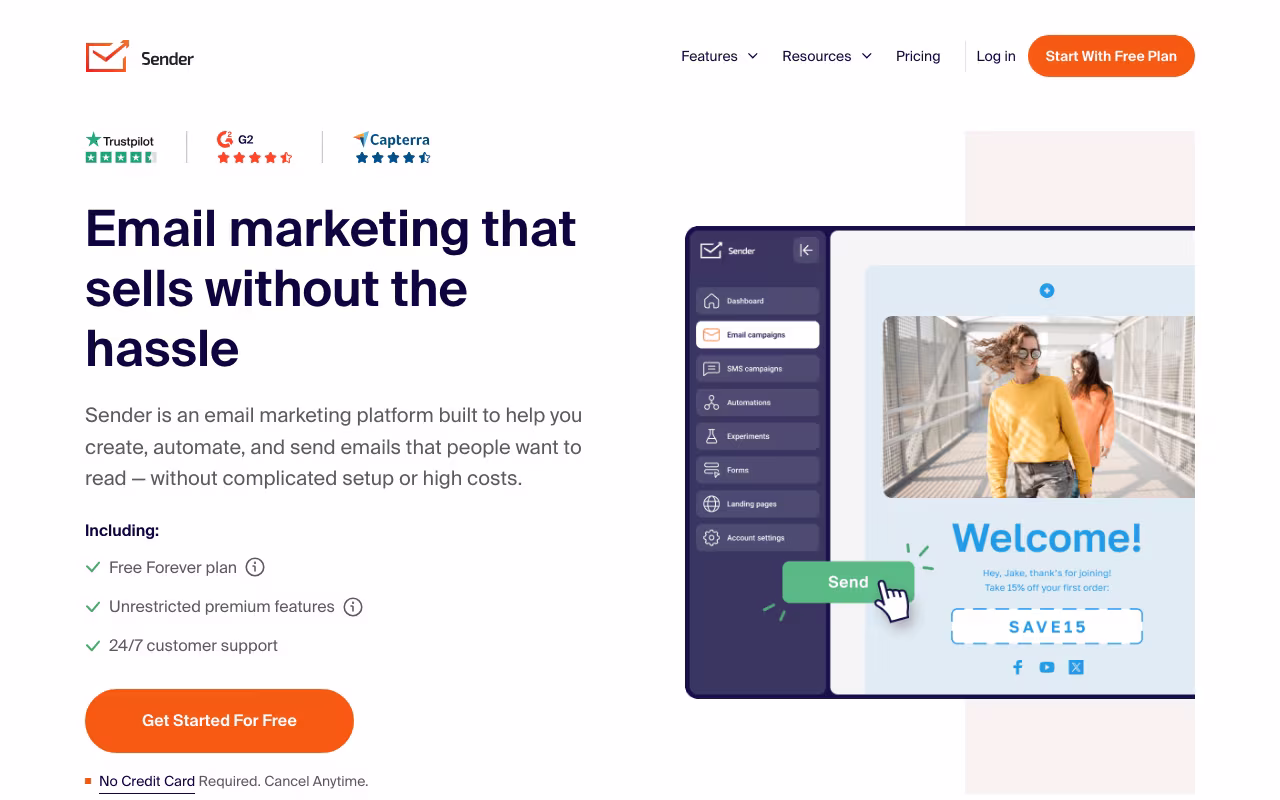 Sender marketing platform interface screenshot