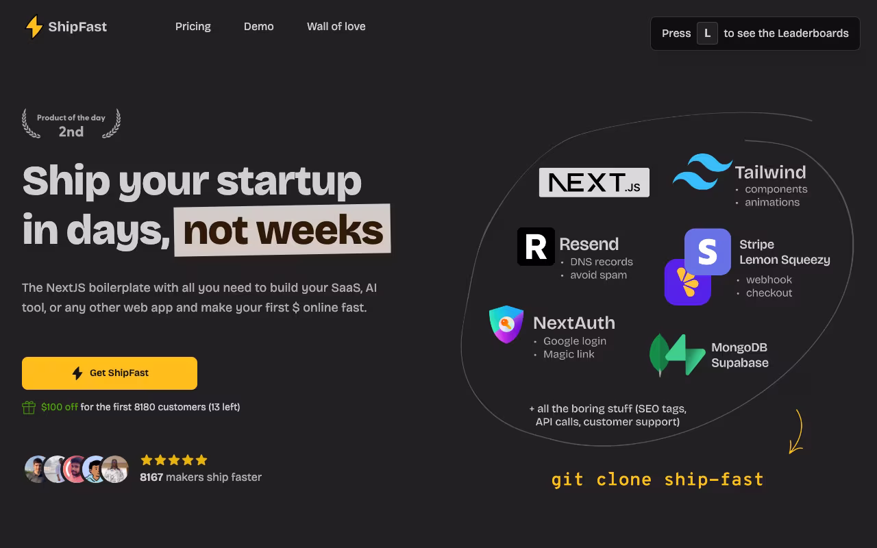 ShipFast dev platform interface screenshot
