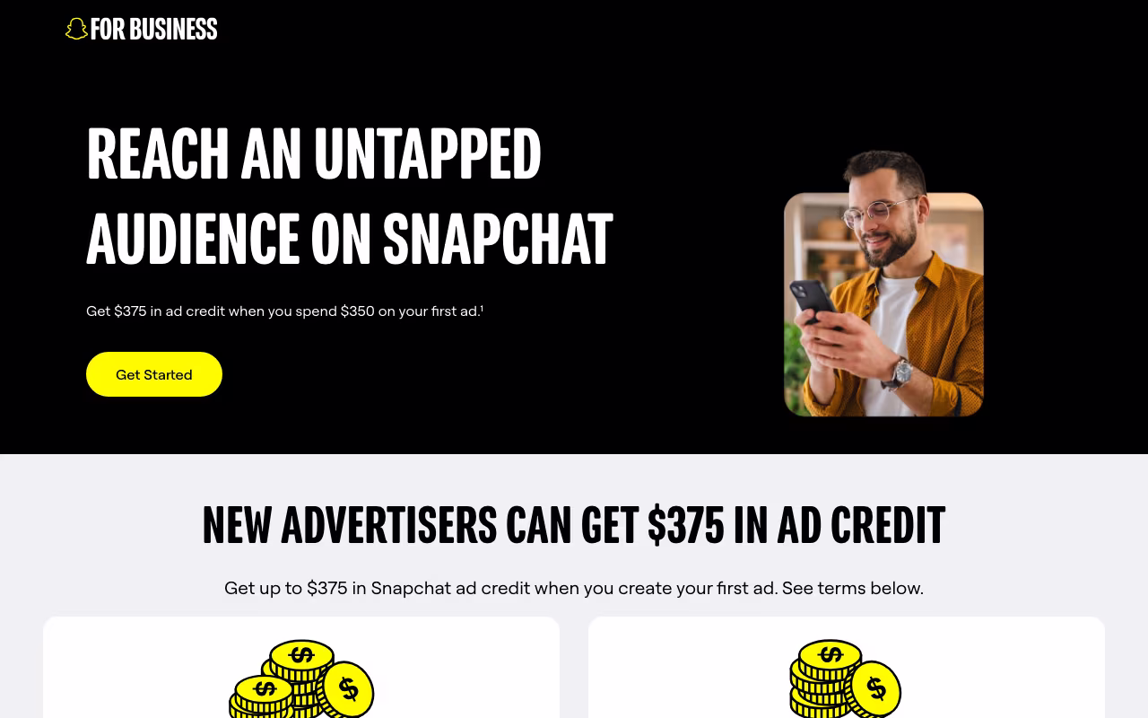 Snapchat for Business marketing platform interface screenshot
