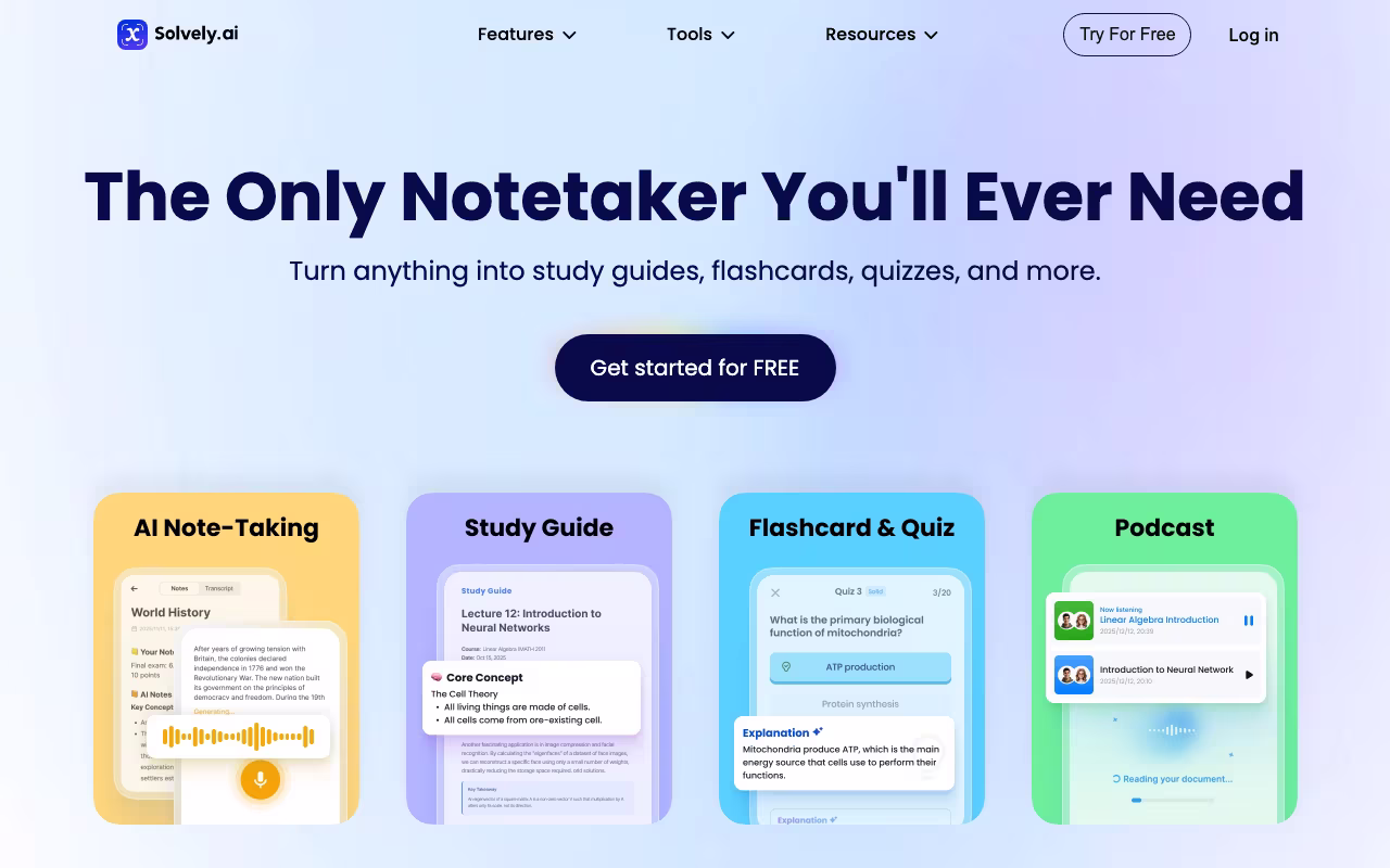 Solvely educational platform interface screenshot
