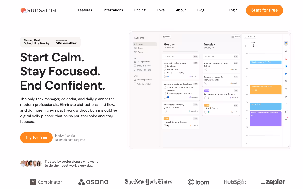 Sunsama productivity platform interface screenshot