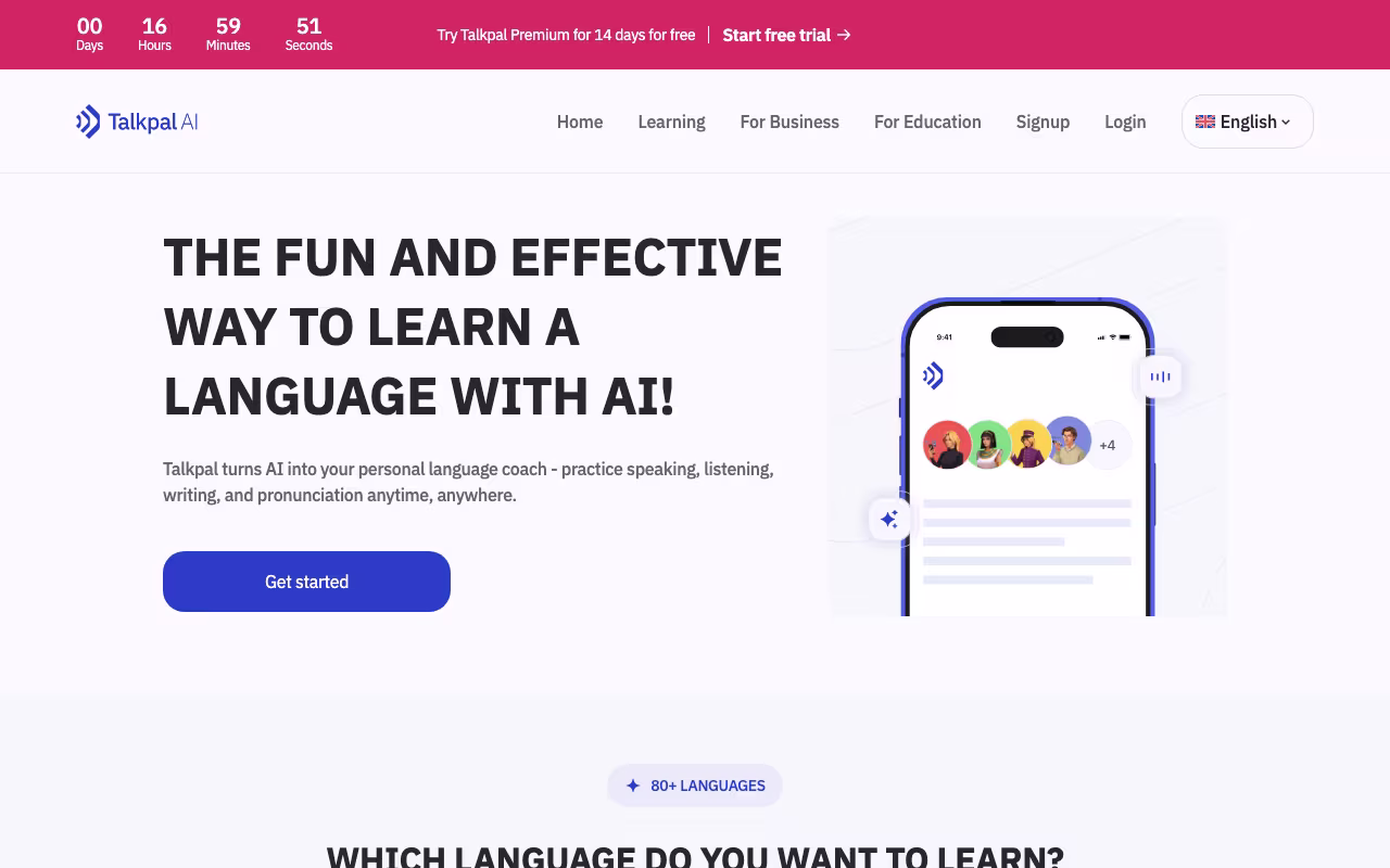 Talkpal educational platform interface screenshot