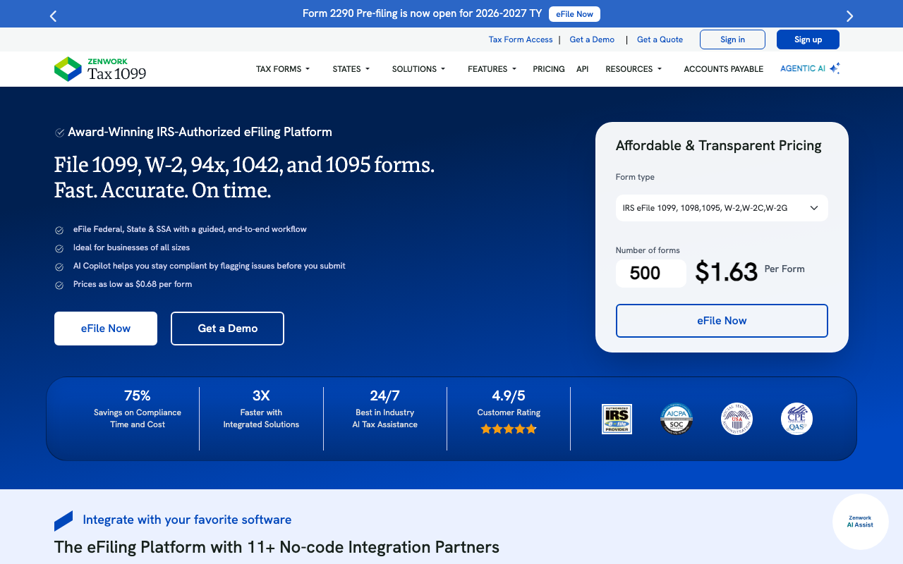 Tax1099 finance platform interface screenshot