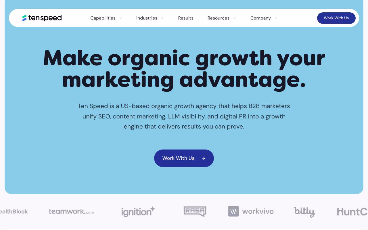 Ten Speed seo platform interface screenshot