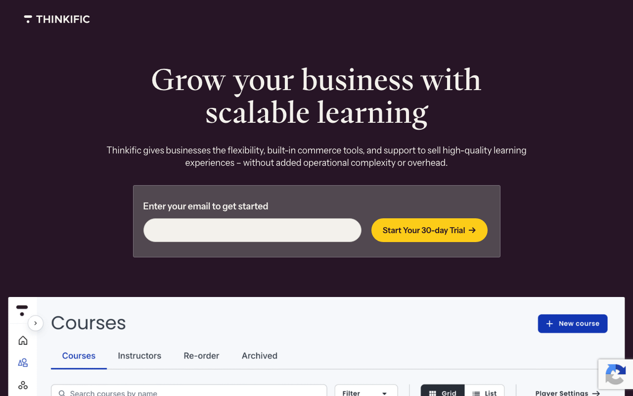 Thinkific educational platform interface screenshot