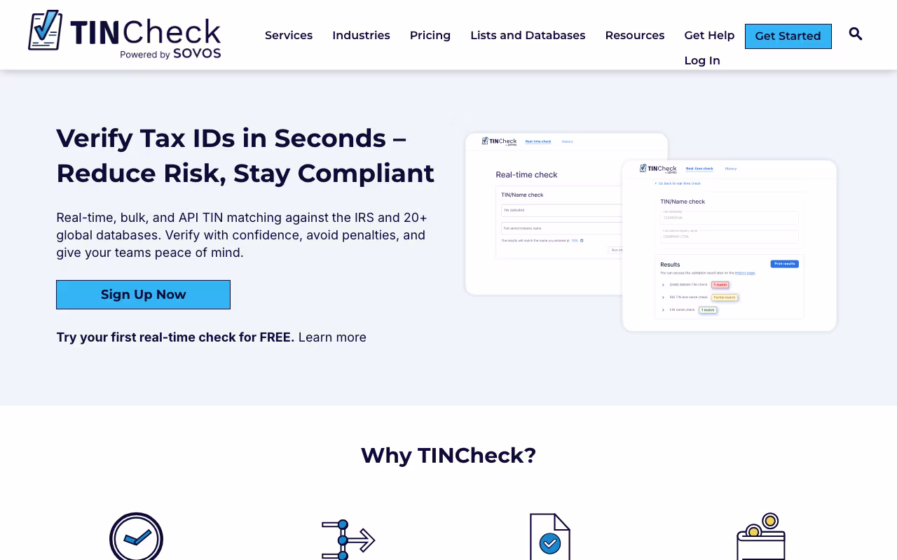TINCheck finance platform interface screenshot