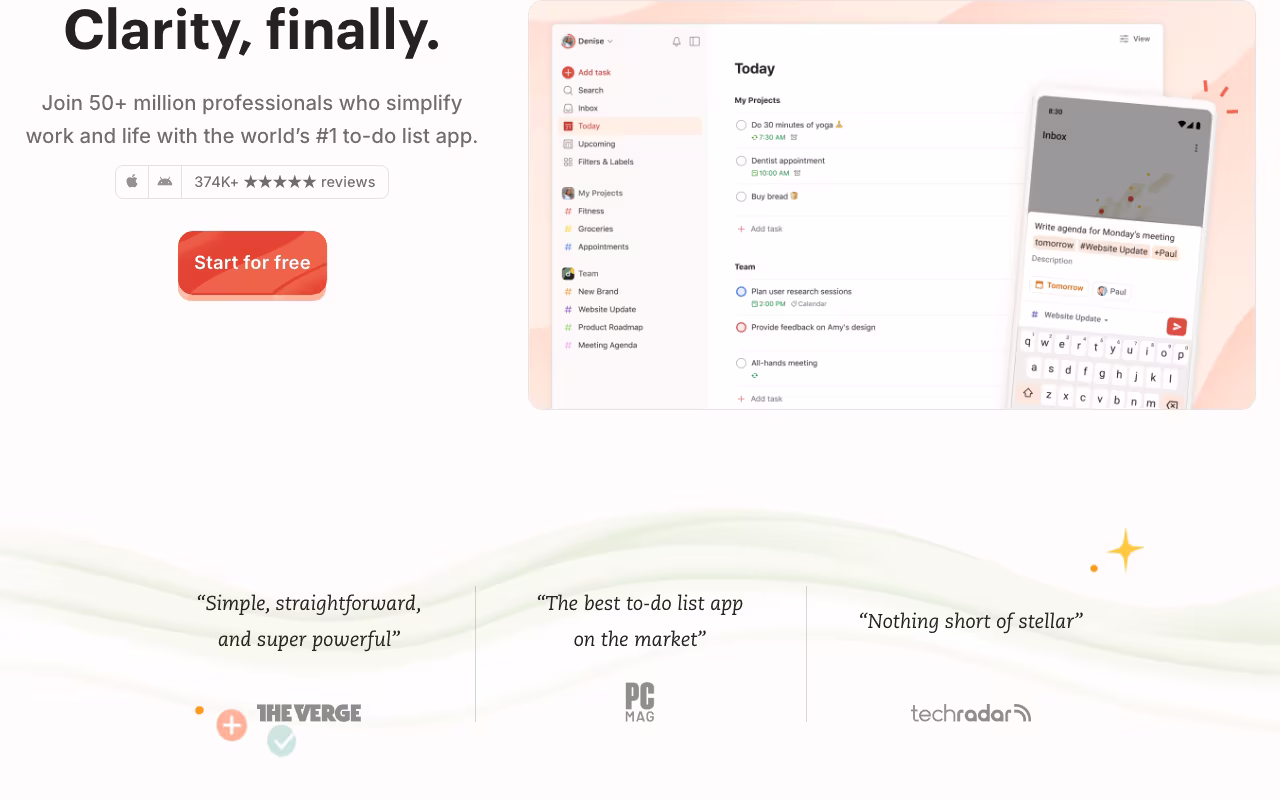 Todoist productivity platform interface screenshot