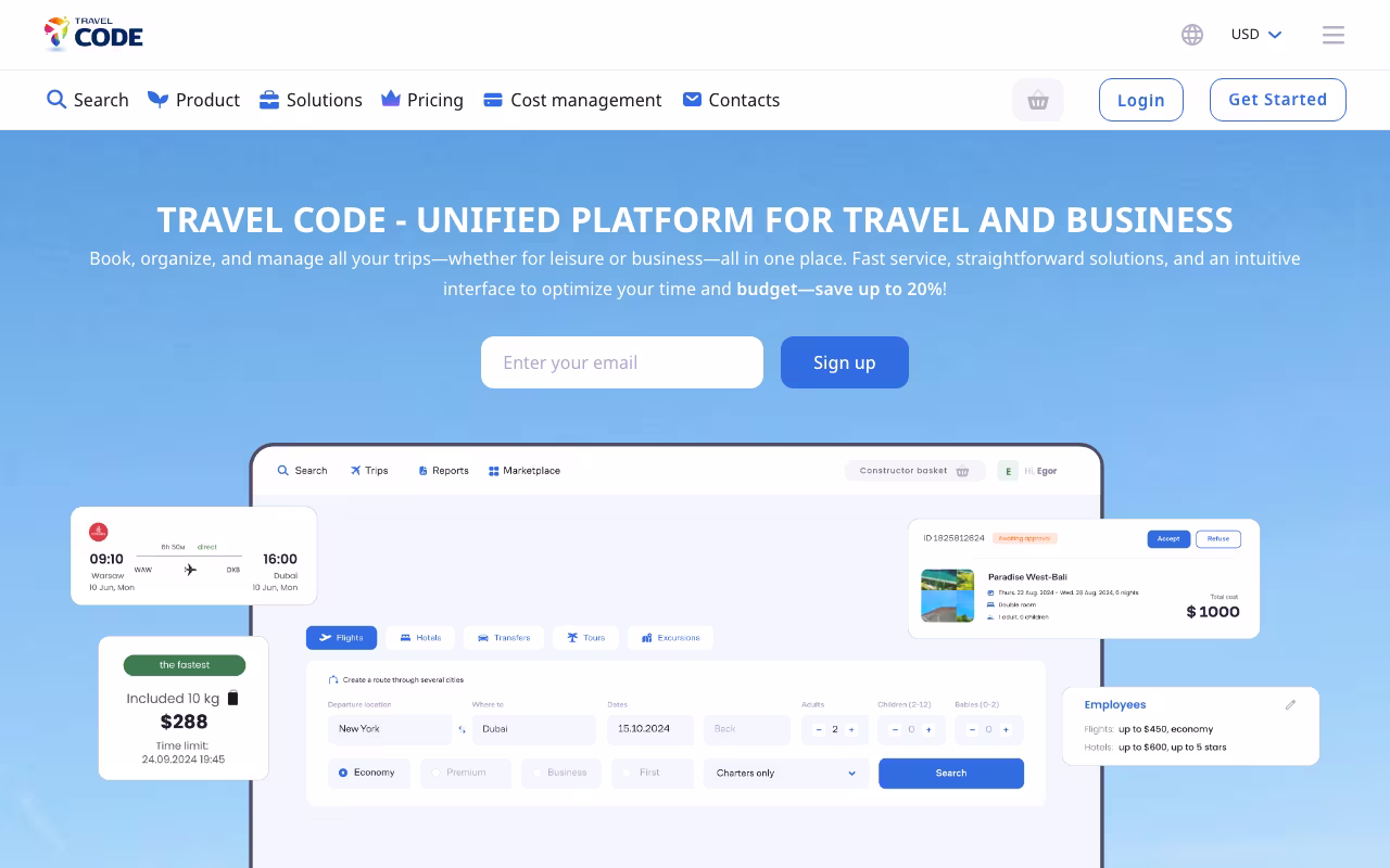 Travel Code operations platform interface screenshot