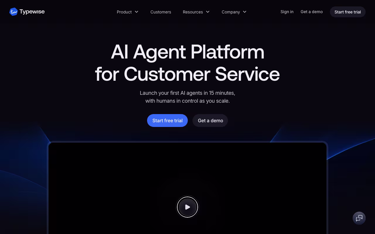Typewise customer support platform interface screenshot