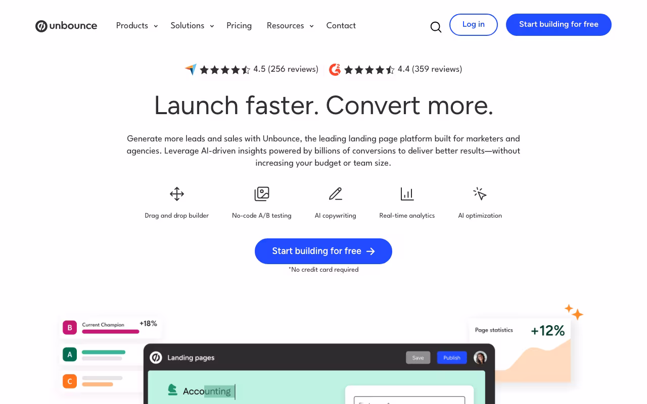 Unbounce marketing platform interface screenshot
