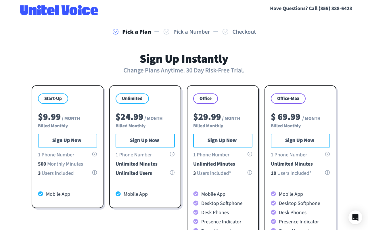 Unitel Voice sales platform interface screenshot