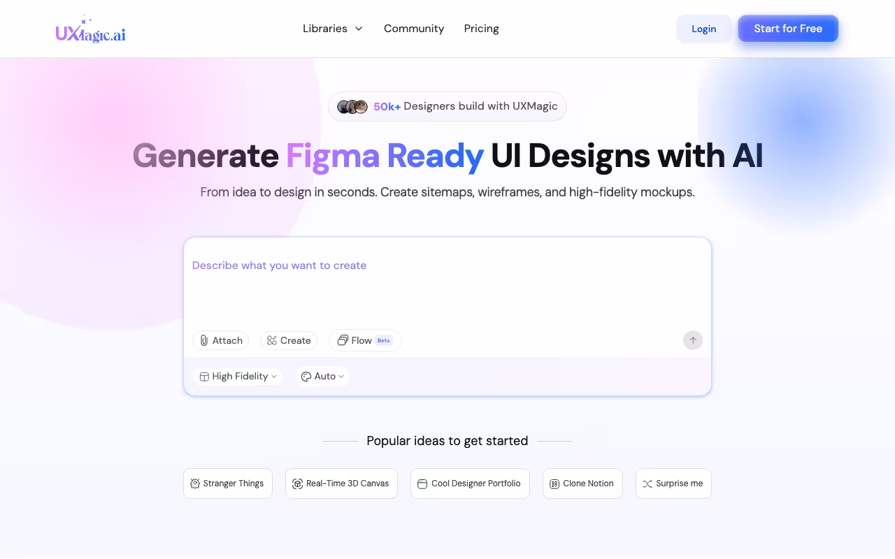 UX Magic design platform interface screenshot