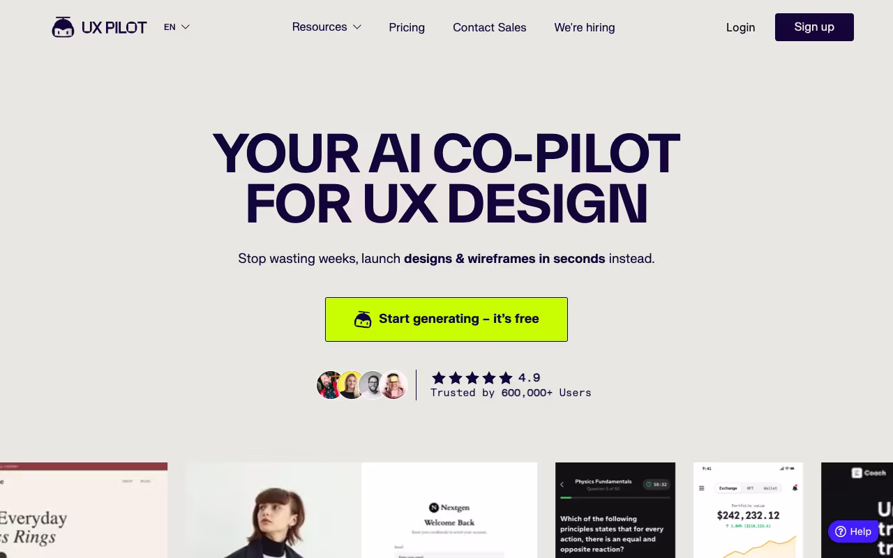 UX Pilot design platform interface screenshot
