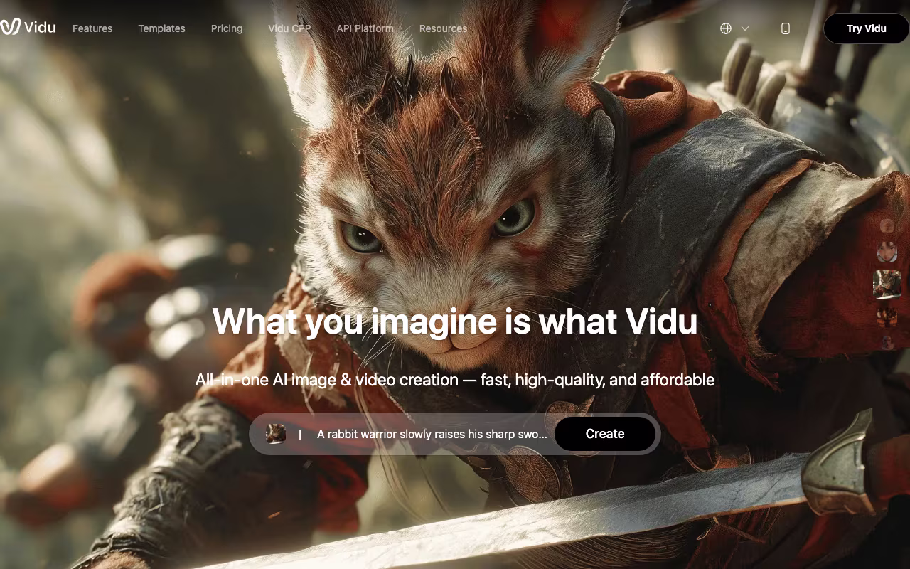 Vidu AI content creation platform interface screenshot