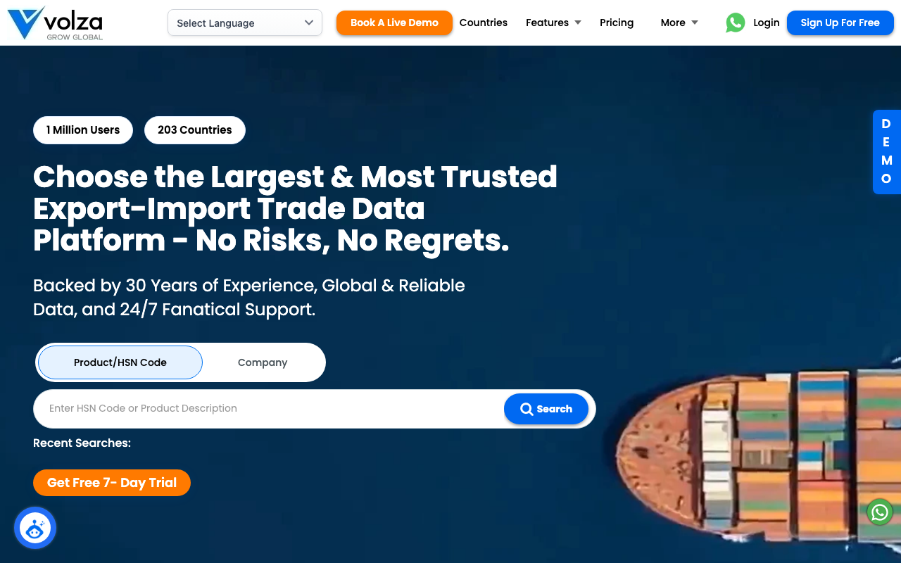 Volza operations platform interface screenshot
