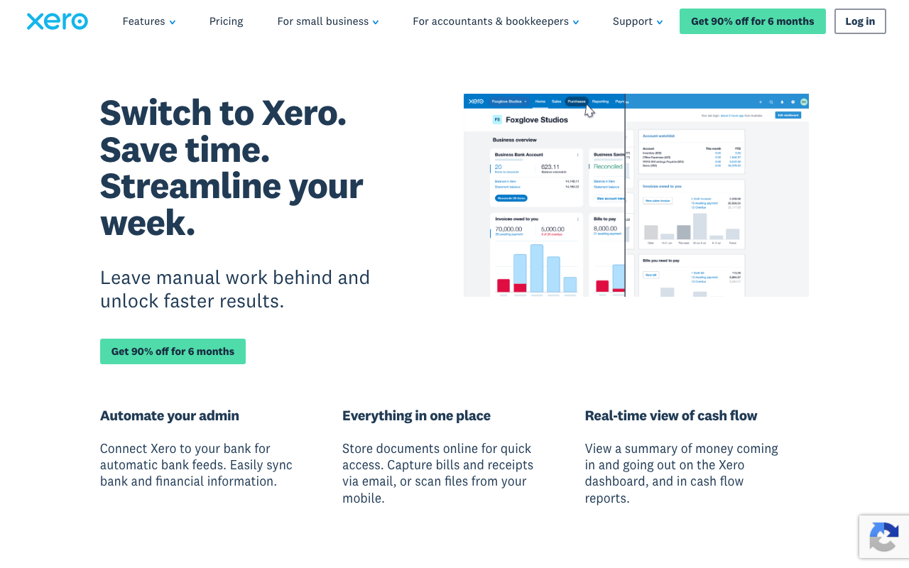 Xero finance platform interface screenshot