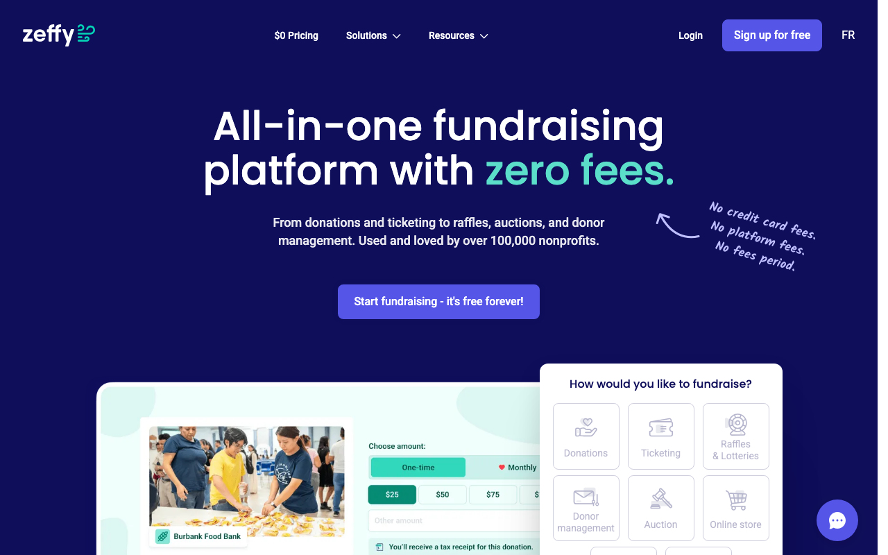 Zeffy fundraising platform interface screenshot